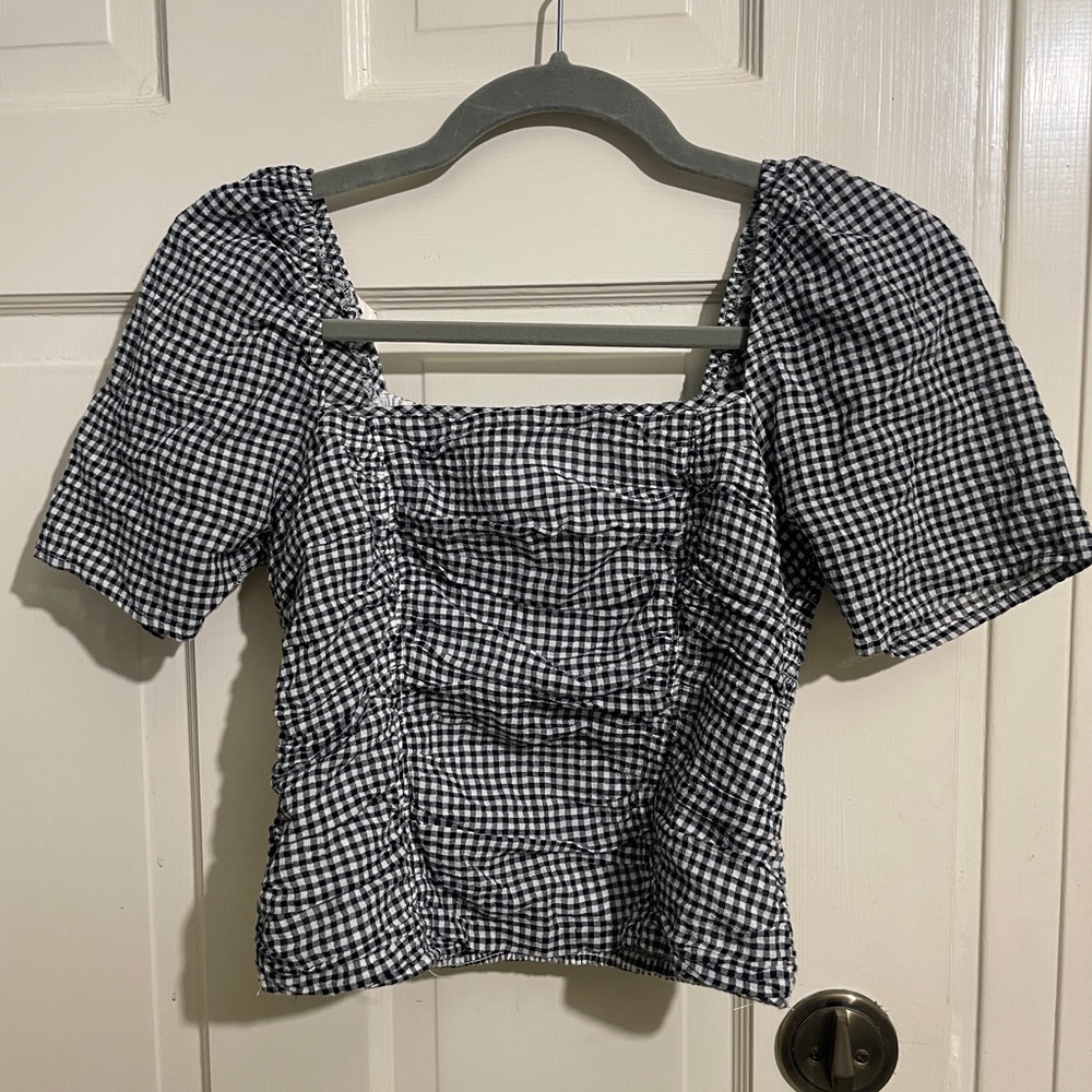 Abercrombie Crinkle Smocked Gingham Blouse